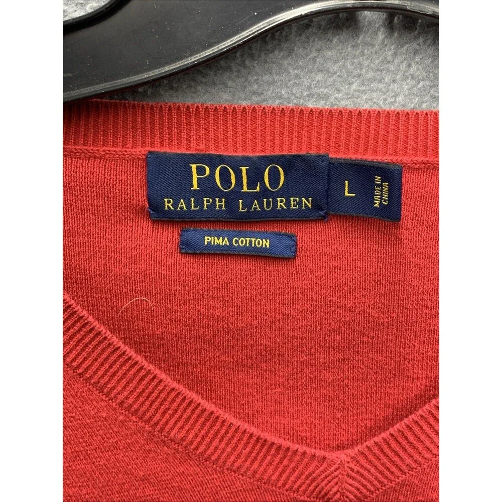 Polo Ralph lauren Mens Pullover V-Neck Sweaters Pima Cotton Preppy Red Large